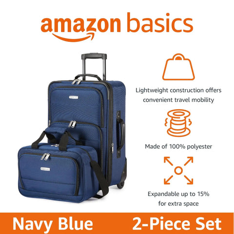 Softside Luggage Set With 23 Inch Expandable Wheeled Suitcase And 15 Inch Tote For Work Trips And Weekend Getaways in Navy Blue