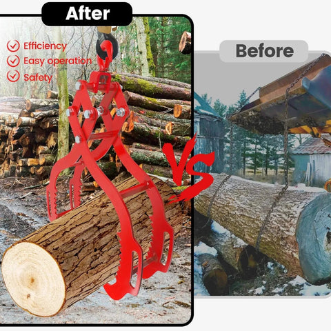 Side-by-side comparison of 32 Inch Heavy Duty Log Tongs With Serrated Claw Eagle Design Lifting Up To 2700 Lbs for efficient log handling