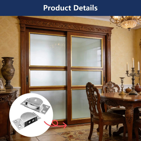 Silent Gliding Sliding Cabinet Door Hardware Kit With Nylon Wheels installed on wooden glass doors in dining room