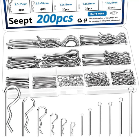 304 Stainless Steel Cotter Pin Kit With 200 Pieces Assortment Hitch Clips For Locking Systems Perfect For Farm Tools Tractor Implements And Accessories