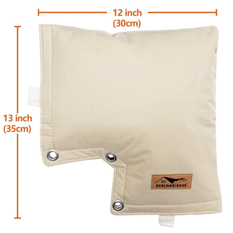 Beige insulated backflow cover for irrigation valves, 12x13 inches, with metal grommets and white loop, DEMEDO tag