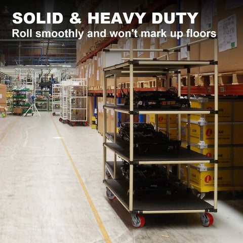 Heavy Duty Five Inch By Two Inch Polyurethane On Cast Iron Wheel With One Half Inch Bore Axle on industrial cart