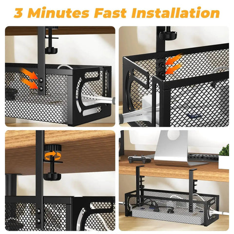 Under Desk Cable Management Tray No Drill Steel Desk Organizer With Side Opening Design installation steps.
