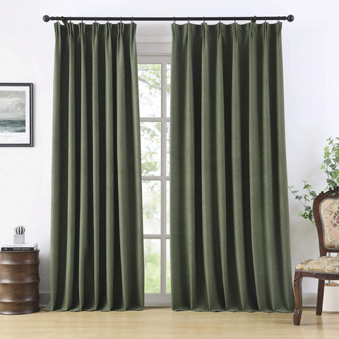 Extra Wide Linen Blackout Curtains With Hooks For Track System Sliding Doors, 2 Panels, 70 Inch Wide By 90 Inch Long Each