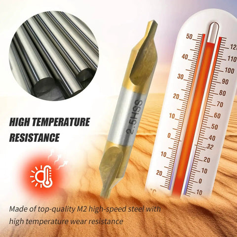 2.5mm Center Drill Set for Metal Fabrication, 10 Pc M2 HSS TiN Coated with 60 Degree Chamfer and Centering, high temperature resistance