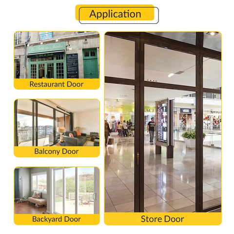 Image showing various applications of sliding patio door bumper stop in gray aluminum 2 inch length 1 inch width for residential or commercial doors.