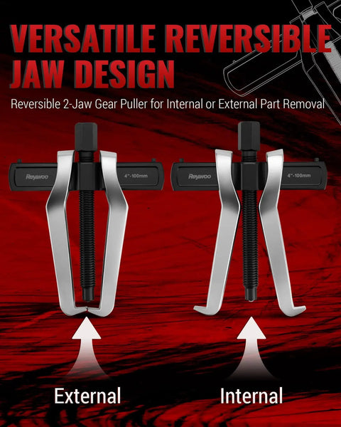 Two Jaw Reversible Gear Puller Set For External And Internal Removal Up To 4.4 Inch External And 4.79 Inch Internal Reach, product comparison