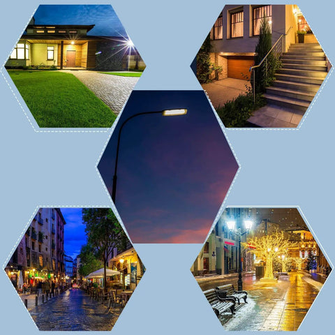 Outdoor lighting at dusk using the Three Pack Photocell Twist Lock Auto On Off Sensor Switch for yard, porch, and pathway illumination.