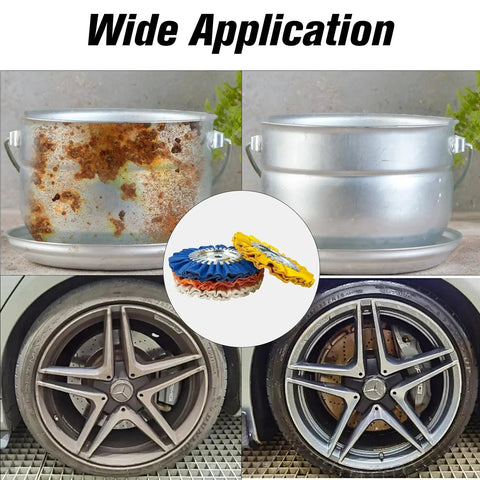 Rusty and polished metal surfaces with 8 Inch Airway Buffing Wheels And 9 Piece Aluminum Polishing Kit For Angle Grinder