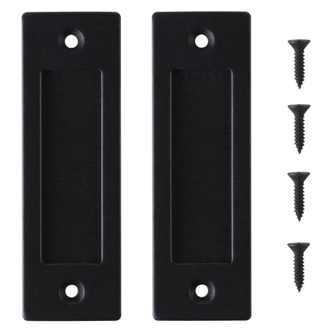 Matte Black Sliding Barn Door Handles Set With Included Hardware Kit, Easy Surface Mount Installation, Durable Metal Pull Handles