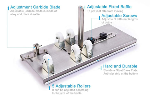 Glass Bottle Cutter Upgraded Tool Kit For Cutting Wine Beer Liquor Champagne Bottles Pro Diy Machine With 5 Support Wheels And Diamond Carbide Blades For Round Bottles Stainless Steel Bottom Plate