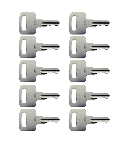 10-pack of Ignition Keys 455 For Scissor And Boom Lifts Genie Skyjack Terex Snorkel Upright arranged in two rows