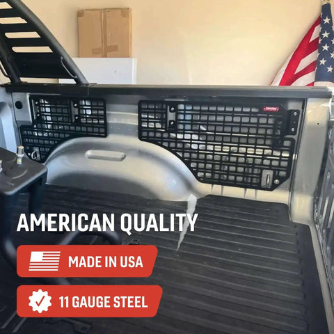 Passenger Side Rear Bedside MOLLE Panel Rack System for 2019 and Up Ram 1500 Trucks Easy Mount Truck Bed Organizer installed