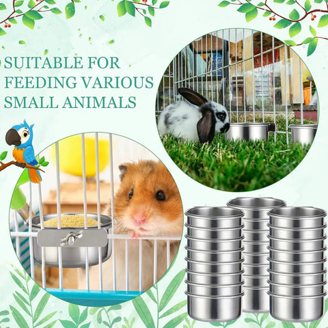 Stainless Steel Bird Bowls 10 Oz 24 Pack With Clamps for Parakeet Parrot Budgie Rabbit Chicken Cage Feeding Dishes And Water Feeders
