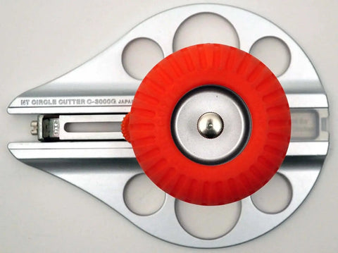 Top view of Beefy Aluminum Die Cast Circle Cutter with adjustable 1.18 to 10.23 inch diameter, heavy duty tool with red and silver design.
