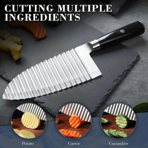 Crinkle Cutter Knife With Wavy Blade For Potatoes And Veggies Dragon Creek Stainless Steel Chopper for carrot chips and fruit slices
