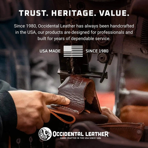 Close-up of hand crafting a Heavy Duty Belt Worn Fastener Bag With Full Grain Leather And Durable Nylon Pouch Hybrid Design