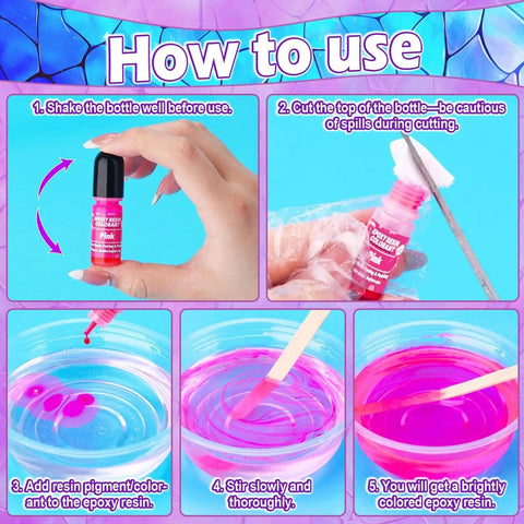 Instructions for using 48 Vivid Epoxy Resin Pigment Set With 6ml Tubes For Highly Concentrated Translucent Dye