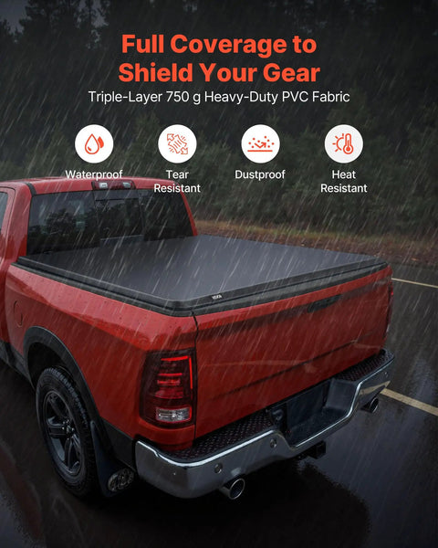 Soft Roll Up Truck Bed Tonneau Cover For 6 Ft 4 In Beds Built To Last Fits 2019 2024 Ram 1500 Classic And 2003 2025 Ram 2500 3500 PVC Tonneau Cover With Aluminum Alloy Bars, installed on a red truck.
