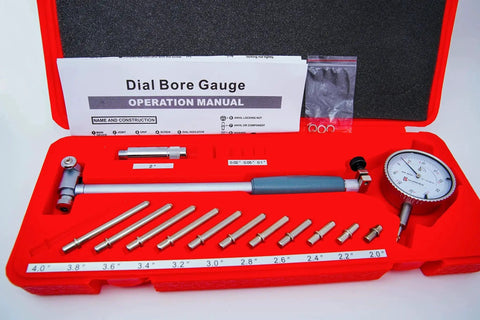 Precision Bore Gauge Set 2 To 6 Inch Range With 0.0005 Inch Increments, Includes 11 Anvils And 3 Washers in red case