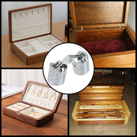 Brass Concealed Barrel Hinge Set For Cabinets And Jewelry Boxes With 180 Degree Opening Hidden Hinges For Wooden Boxes And Furniture 8mm Diameter Pack Of 8 Coshar shown in use on various wooden boxes