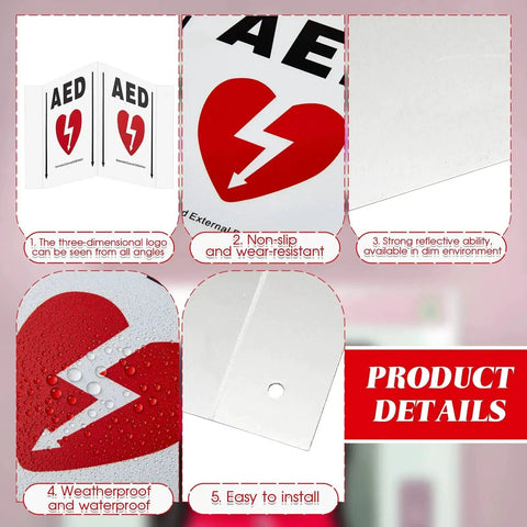 Product details of 3D AED Projection Sign for Defibrillator Access Kigley Aluminum Panel Sign 5x6 Inches with installation features.