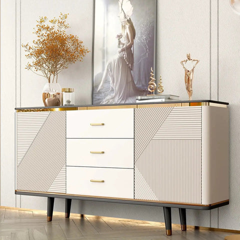 Elegant sideboard with Two Pack Gold Cabinet Handles 5 Inch Center To Center Solid Zinc Alloy Brushed Gold Kitchen Drawer Pulls.