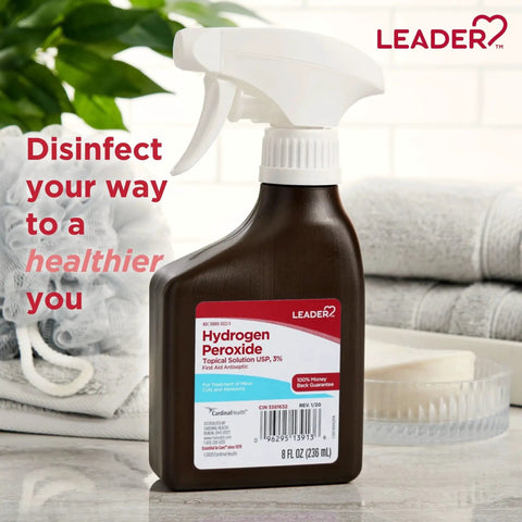 Hydrogen Peroxide First Aid Spray 3 Percent Solution For Home Disinfection And Minor Wound Care From Leader Easy To Use Non Aerosol 8 Oz Bottle