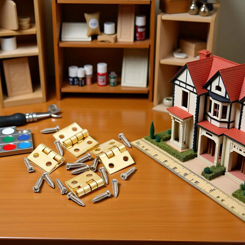 1 Set 1/12 Scale Tiny Dollhouse Door Hinges With 4 Pieces And 16 Screws for realistic dollhouse doors and cabinets