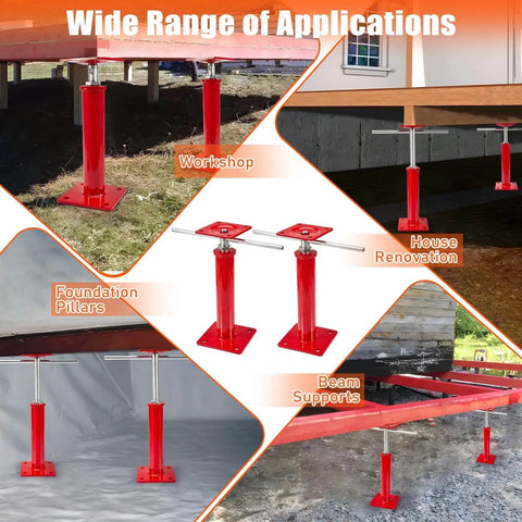 Heavy Duty Floor Jacks 4 Pack For Crawlspace Leveling 11 To 16 Inch Swivel Top shown in various applications