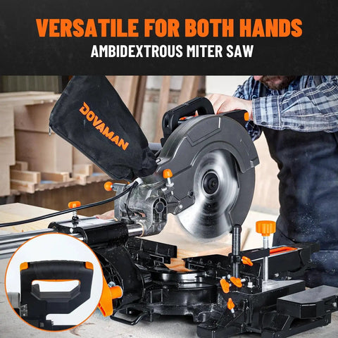Pro Grade 10 Inch Sliding Miter Saw For Multi Material Cuts With Dual Speed Control, 3 TCT Blades, Ambidextrous Operation