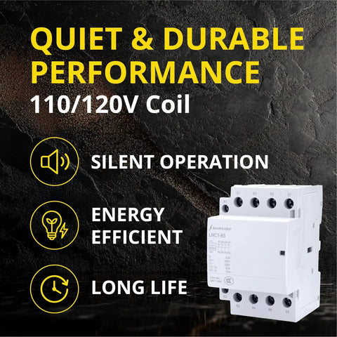 4 Pole Contactor With 110 120V Coil, 63A Normally Closed NC, promoting silent operation, energy efficiency, and long lifespan.
