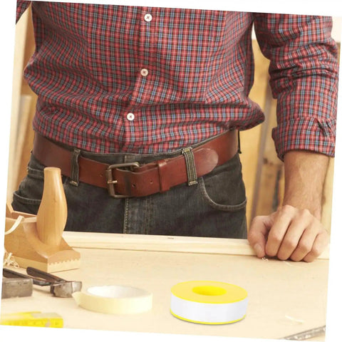 High Temp PTFE Sealing Tape Thread Sealant For Water Leaks shown on a workbench with tools, ideal for no mess plumbing fixes