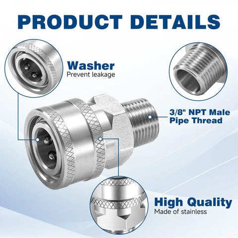 TasuoX 3/8 in NPT stainless steel pressure washer adapter set, 12-piece quick connector kit