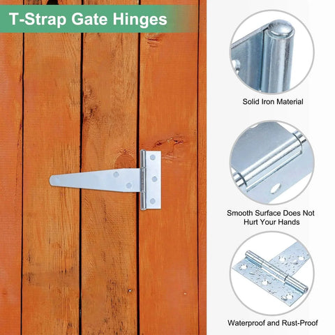 Iron T Strap Shed Door Hinges 4 Pack 4 Inch Barn Door Gate Hinges Tee Hinge Wrought Iron Hardware with screws for wooden fences