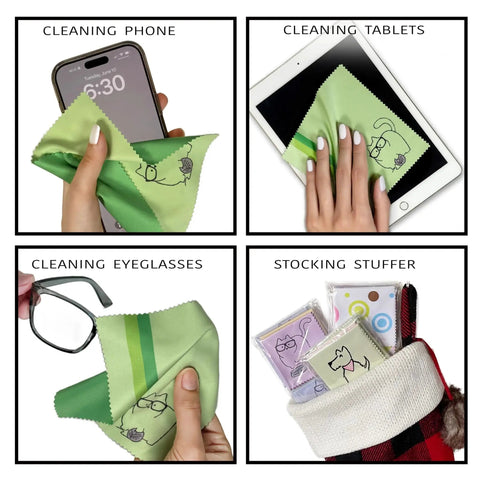 Kitty Cat Design Multicolor Microfiber Cloths for Glasses Sunglasses and Phones cleaning phone, tablet, eyeglasses, and stocking stuffer.
