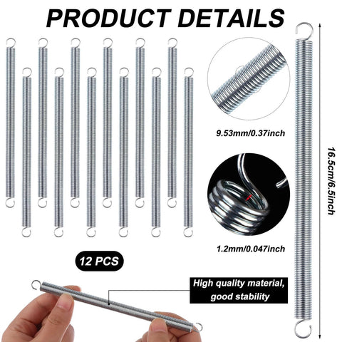 12-pack zinc-plated extension springs with dual hooks, 3/8 x 6-1/2 in, 0.047 in wire for home repairs