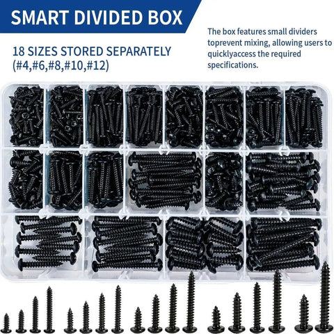 600 Piece Stainless Steel Wood And Sheet Metal Screws Set With 18 Sizes Self Tapping Phillips Pan Head Coarse Thread For Wood And Metal Projects From Three Eighths Inch To One And One Half Inch Rust Resistant in divided box