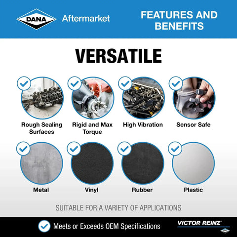 Product features: versatile use on metal, vinyl, rubber, plastic; rough sealing, max torque, high vibration, sensor safe.