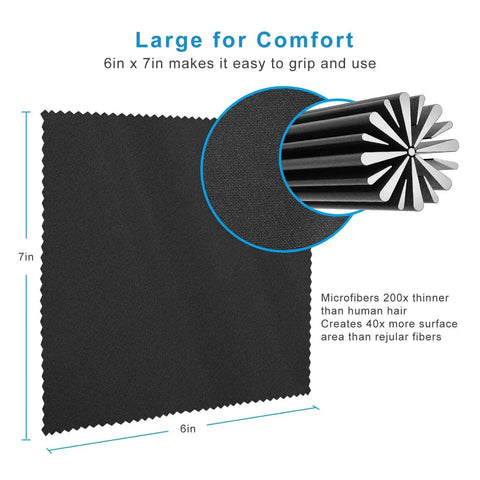 18 Pack Premium Microfiber Cloths For Glasses, Screens, 6x7 in size, highlighting microfiber structure with close-up view