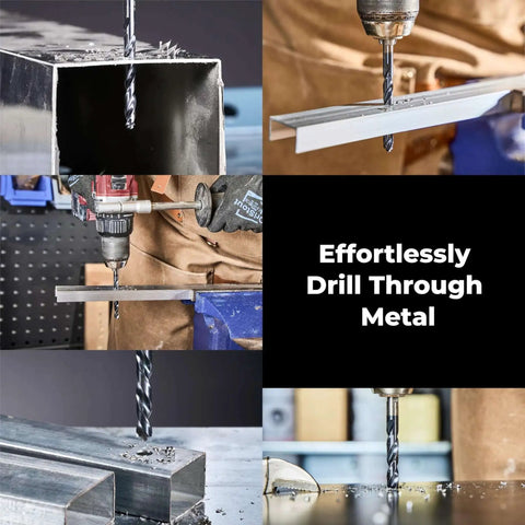 Pro Cobalt Drill Bit Set For Metal And Steel With TiAlN Coating And Bullet Point Tips in action on metal surfaces