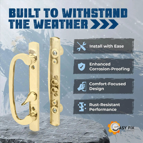 Legacy Sliding Glass Door Offset Latch Gold Handle Set Replacement Eight And One Half Inch Escutcheon Plate Fits Three And Fifteen