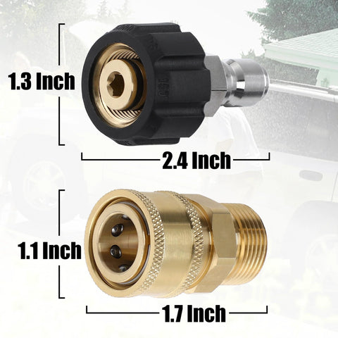 Pressure washer adapter set, brass M22 fittings and black quick-connect, 4 pieces