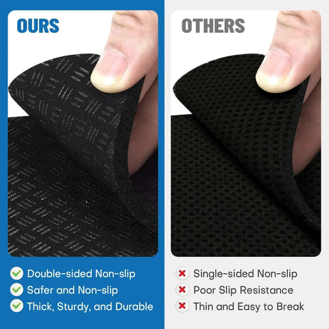 Comparison of 4 Pack Double Sided Treadmill Floor Mat Pads Grippy Non Slip Anti Vibration Cushions with single-sided mats, showing texture differences.