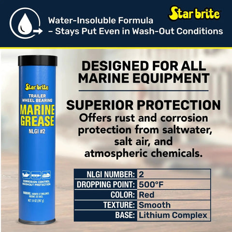 Marine Grade Wheel Bearing Grease for Boat Trailers and Marine Gear, 14 oz cartridge, labeled packaging