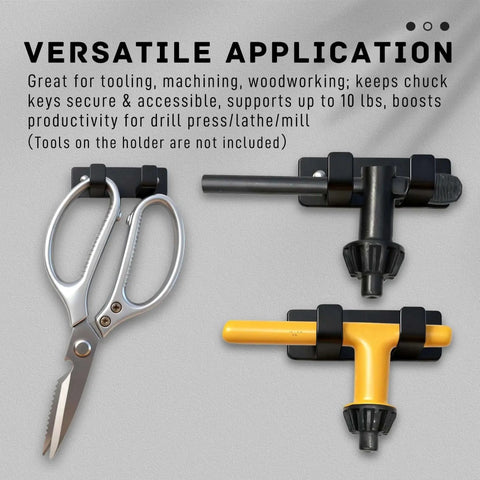 Magnetic Chuck Key Holder 2 Pack for Drill Press Lathe and Milling Machine, Ultra Hard Steel With Teflon Coating, mounted on wall