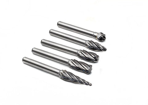 Aluma Cut Carbide Rotary Burrs Set 5 Piece One Quarter Inch Shank Heavy Duty For Die Grinder And Drill Aluminum Metal Carving Polishing Engraving Drilling 92 HRC Single Cut For Fast Stock Removal