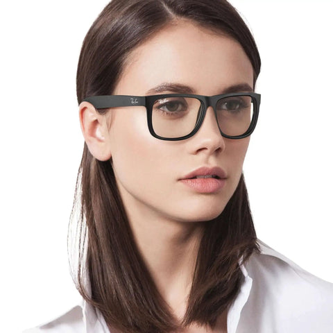 RB4165 Justin Unisex Rectangular Sunglasses With Lightweight Rubber Black Frame And Clear Lenses For Everyday Wear And Travel