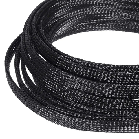 Expandable Braided Cable Sleeve Kit Made From PET 50Ft Total Includes 1/2 Inch 1/4 Inch And 3/8 Inch Sizes Black 3 Rolls