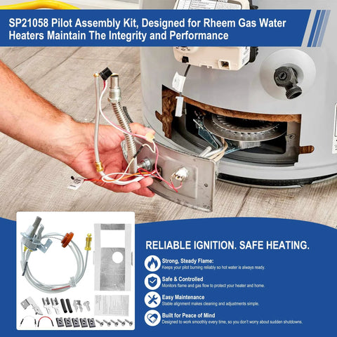 SP21058 pilot assembly replacement kit with thermopile and thermocouple for Rheem/Ruud gas water heater.